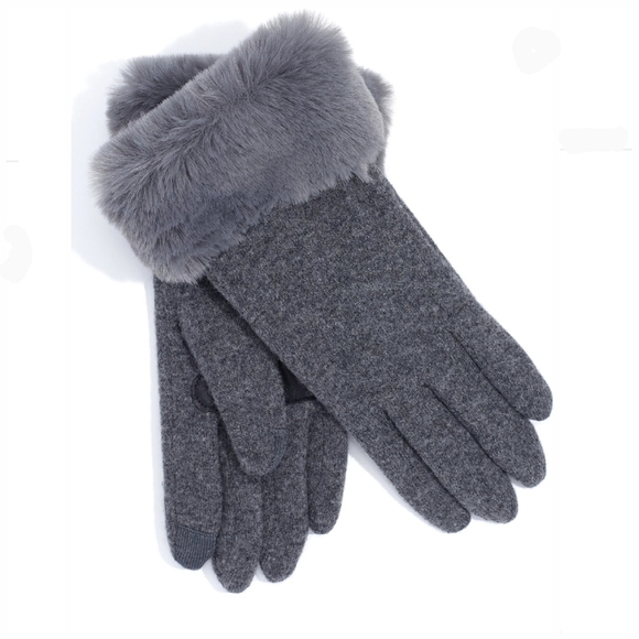 Echo Faux-Fur Cuff Tech Gloves Gray - Picture 1 of 3